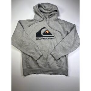Quiksilver Hoodie Mens L Gray Pullover Logo Graphic Surf Skate Sweatshirt